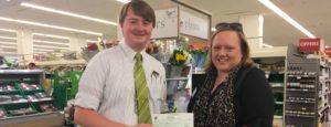 Jennifer Twist, chief executive officer at Care for the Carers, was presented with the cheque by section manager personnel Matt Leppard at Waitrose in Old Town, Eastbourne