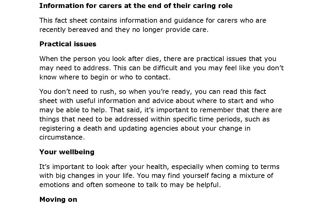 FACT SHEET 10B AFTER CARING_ After a death Oct 21 Care For The Carers