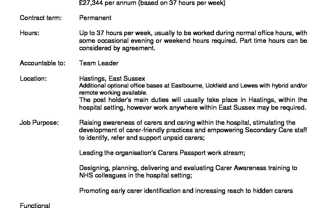 Carer Awareness Officer Hospital Job Description Dec 2022 Care