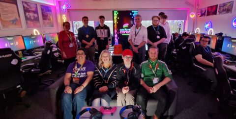CFTC and College staff and students with Lewes Mayor Matthew Bird, Alex Downham, Default Interactive, Rachel Hesterbanks, Care for the Carers Team Leader, Rebecca Conroy, ESCG CEO and Josh Pipe, Young Adult Carer at Gaming Fundraiser.