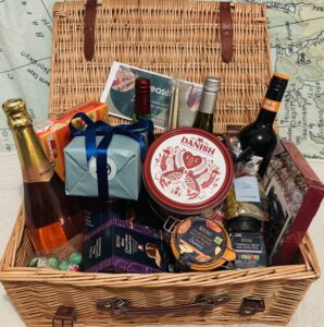 Hamper full of food items